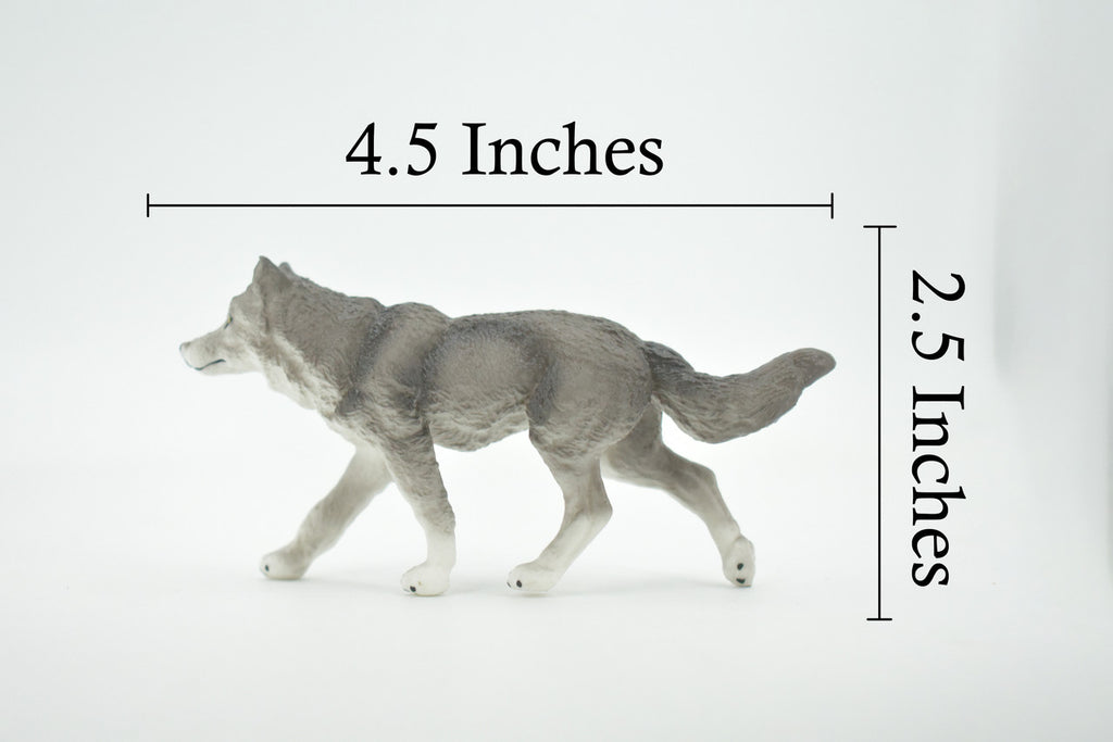 Wolf, Black and Gray, Timber Wolf, Museum Quality, Hand Painted, Rubber Animal, Educational, Realistic, Figure, Toy, Kids, Replica, Gift,        4 1/ 2 "     CH681 BB172