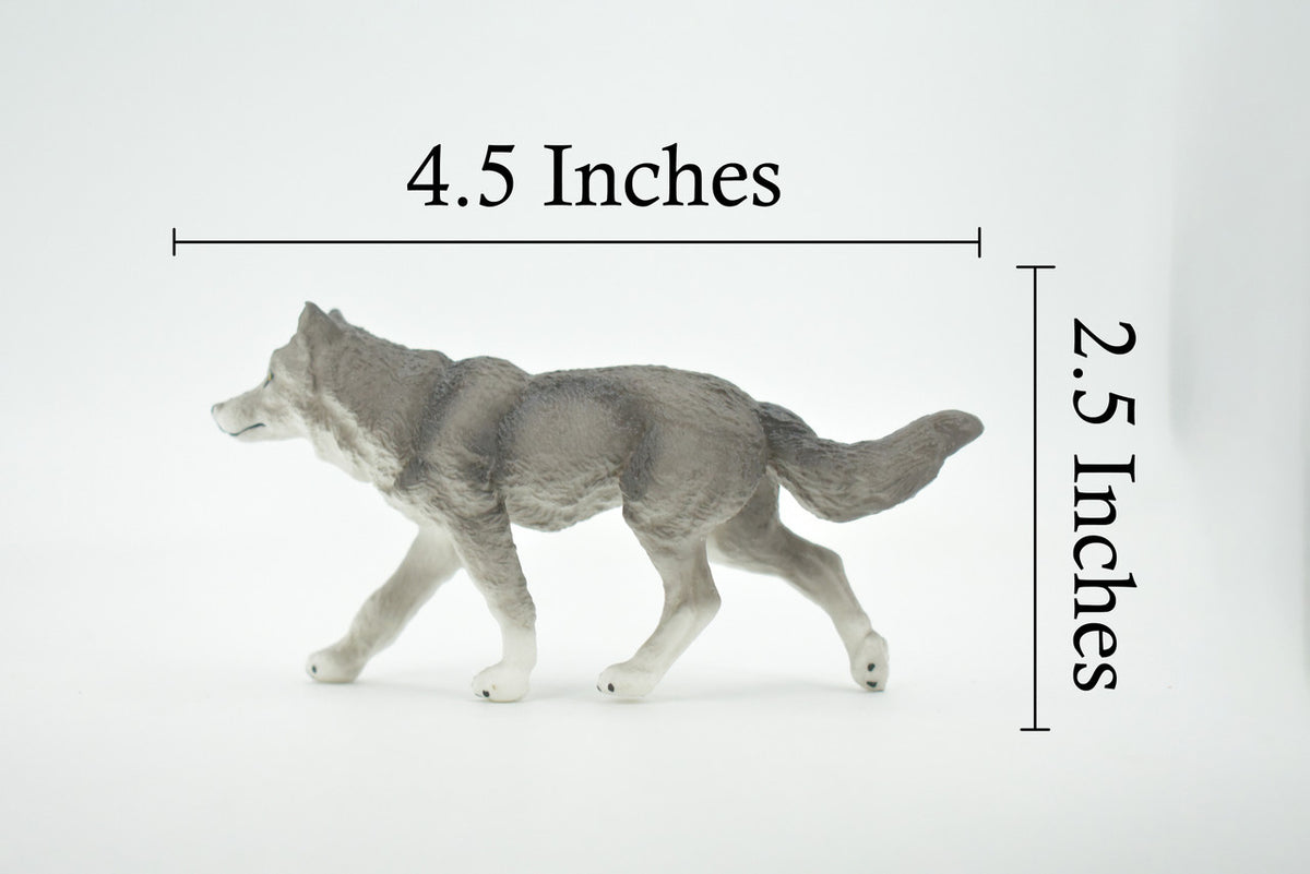 Wolf, Black and Gray, Timber Wolf, Museum Quality, Hand Painted, Rubber Animal, Educational, Realistic, Figure, Toy, Kids, Replica, Gift,        4 1/ 2 "     CH681 BB172
