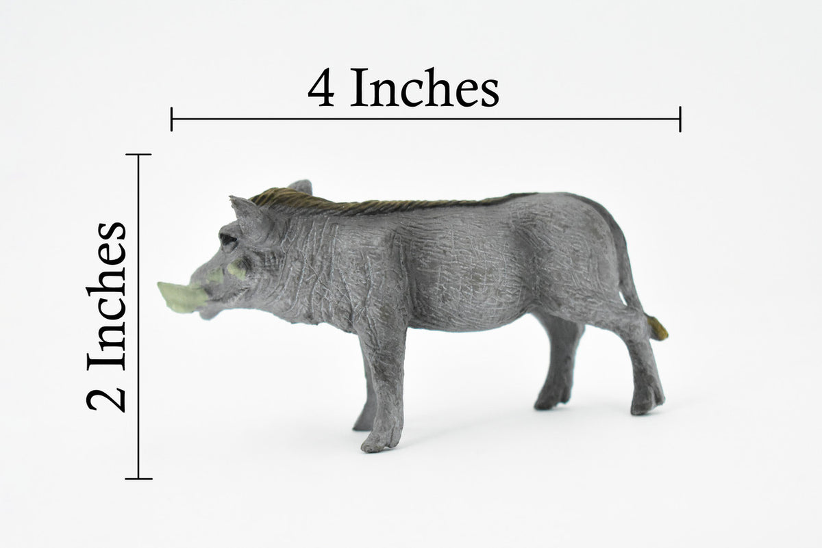 Warthog, Wart Hog, Wild Pig, Museum Quality, Hand Painted, Educational, Rubber Animal, Realistic Toy Figure, Diorama Model, Kids,  4 Inches.