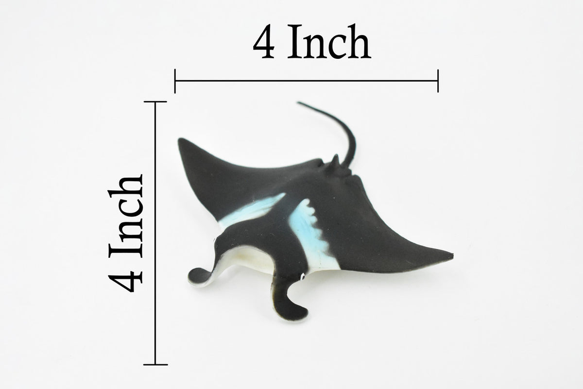 Manta Ray, Devil Fish, Museum Quality, Educational, Rubber Fish, Hand Painted, Realistic Toy Figure, Diorama Model, Kids,   4 Inches.