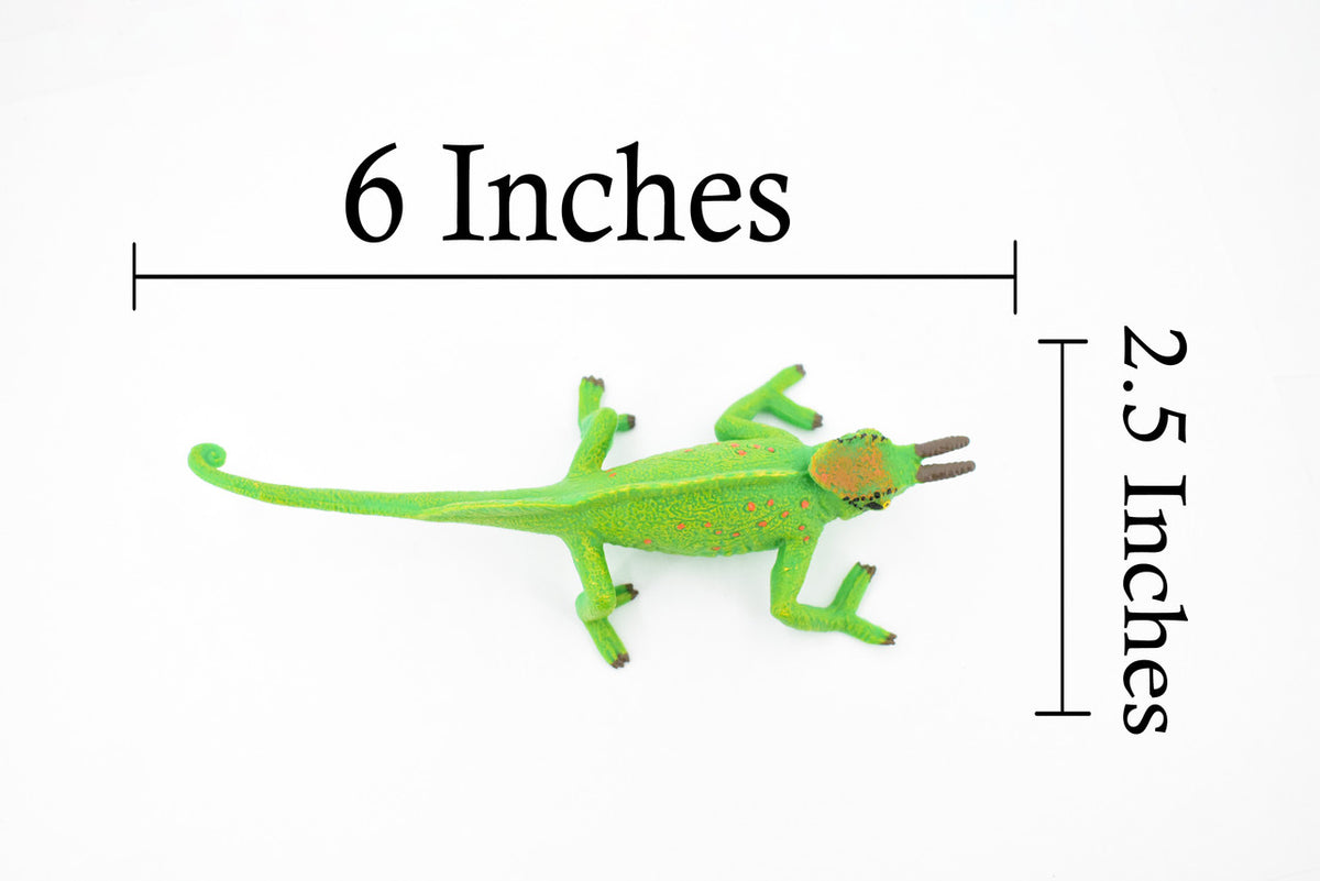 Lizard, Jackson's Horned Chameleon, Museum Quality, Hand Painted, Rubber Reptile, Educational, Realistic, Lifelike, Educational, Gift,    6"   CH270 BB124