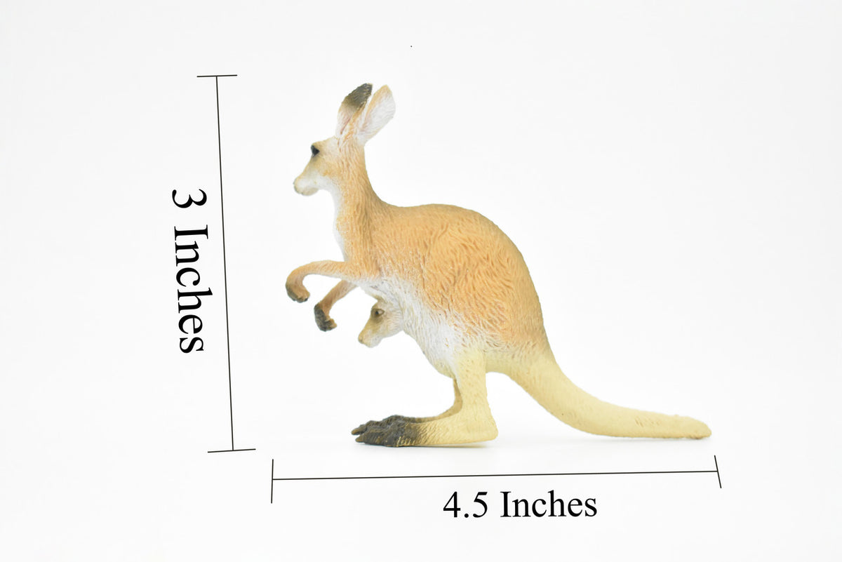 Kangaroo, Mother with Baby, Marsupial, Realistic Rubber Reproduction, Hand Painted Figurines    4.5"     CH149 B247