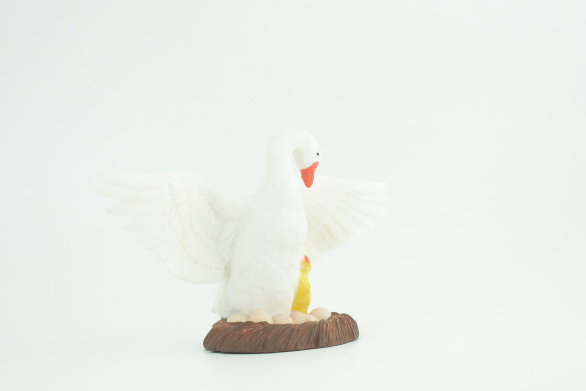 Swan with eggs, Hand Painted, Educational, High Quality Rubber Bird, Realistic, Diorama, Very Nice Design, Figure, Toys, Kids, Gift,  5  Inches. CH944 BB208