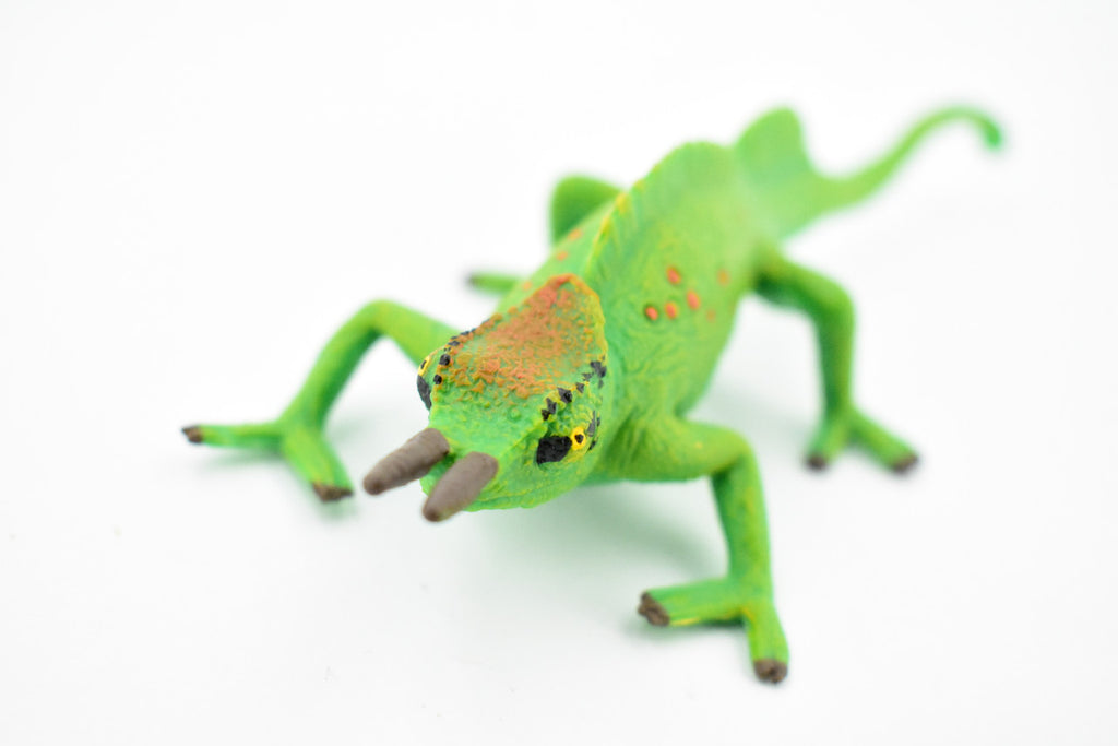 Lizard, Jackson's Horned Chameleon, Museum Quality, Hand Painted, Rubber Reptile, Educational, Realistic, Lifelike, Educational, Gift,    6"   CH270 BB124