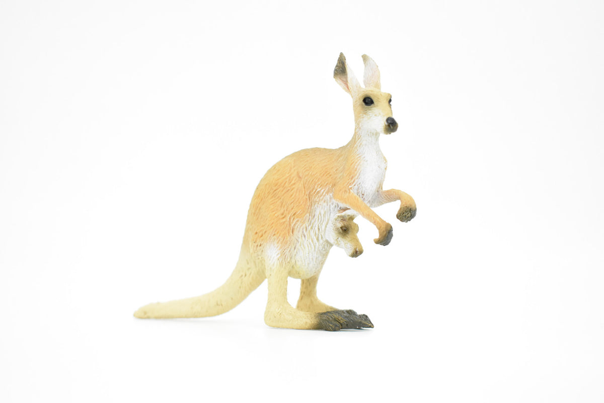 Kangaroo, Mother with Baby, Marsupial, Realistic Rubber Reproduction, Hand Painted Figurines    4.5"     CH149 B247