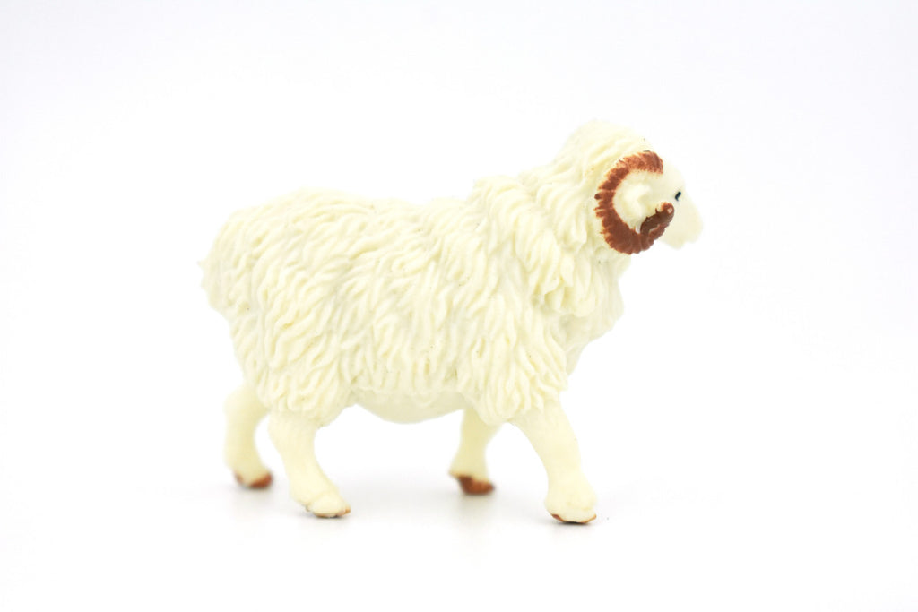 Sheep, Ram Domestic, White, Plastic Animal, Educational, Toy, Kids, Realistic Figure, Model, Figurine, Replica, Gift,  1.75"  F4152 B140