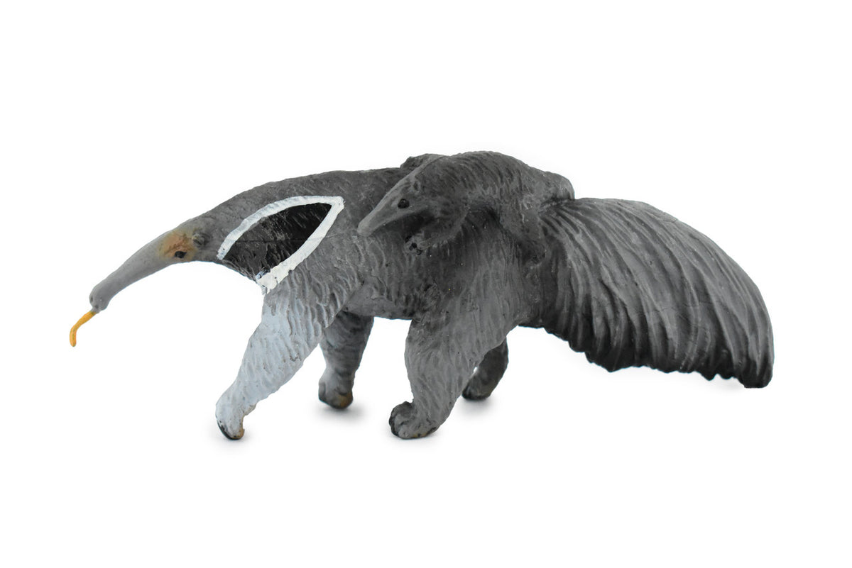 Anteater with Baby, Giant Anteaters, Museum Quality, Hand Painted, Educational, Rubber Animal, Realistic Toy Figure, Diorama Model, Kids,  5 Inches.