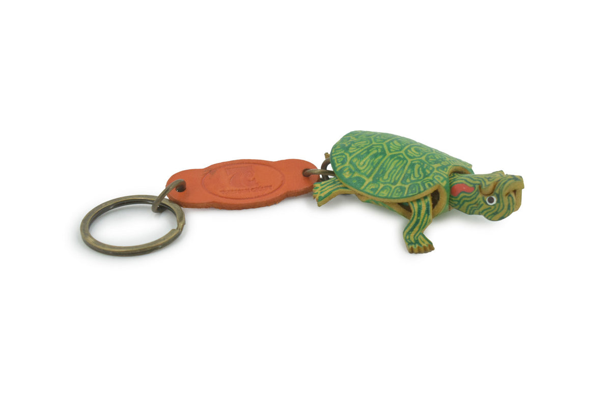 Turtle, Key Chain, Red Eared, Pond, Turtle, Reptiles, Hand Made In Thailand, Green, Keychain, Key Fob, Keys, Lifelike Model,  3 Inches.  