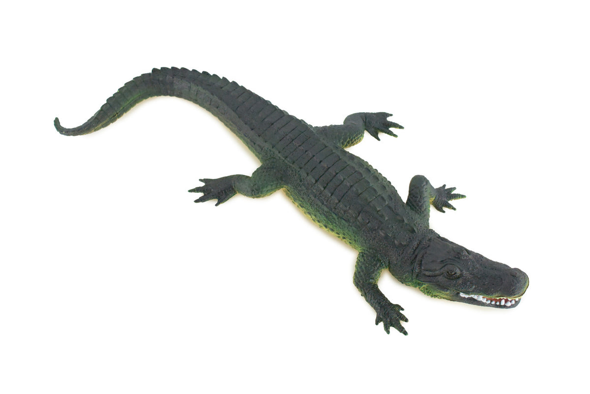 Alligator, Crocodile, High Quality, Hand Painted, Hard Rubber, Realistic Reptile, Toy Figure, Model, Replica, Kids, Educational, Gift, 16" IM16 B654