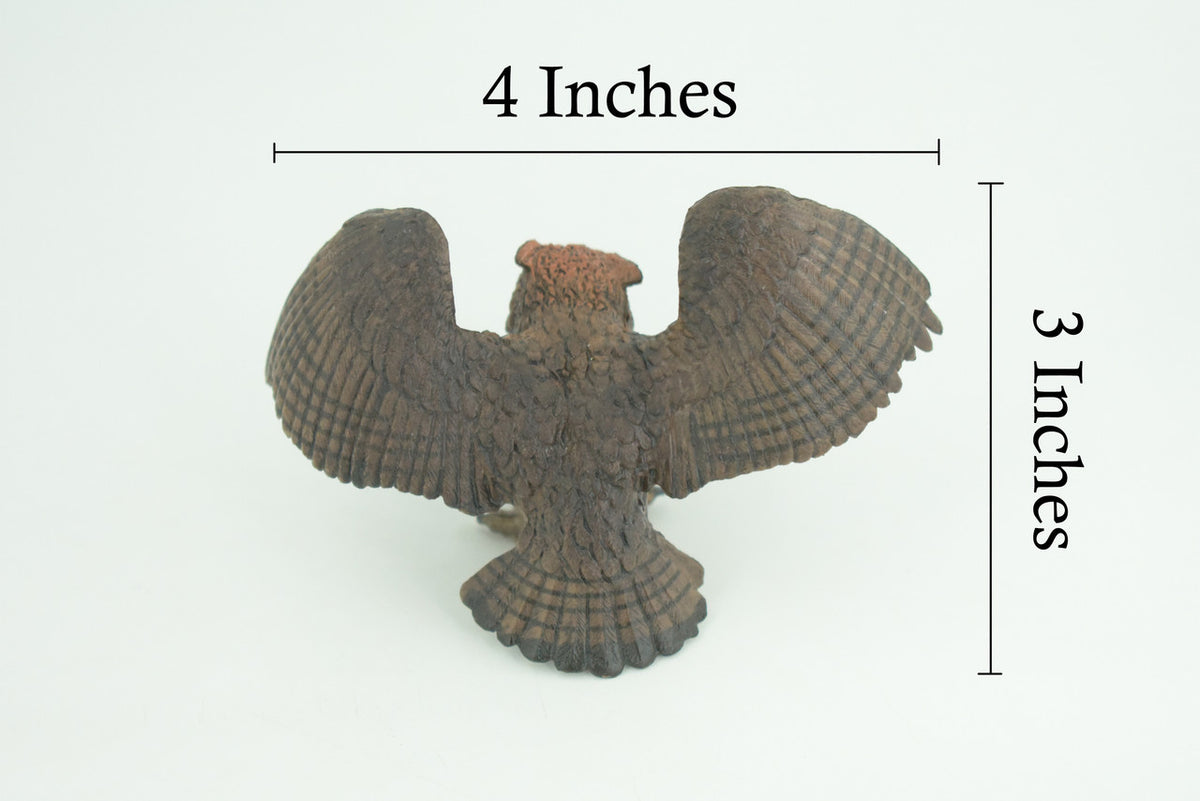 Great Horned Owl, Hand Painted, Educational, Museum Quality, Rubber Bird, Realistic, Raptor, Bird of Prey, Diorama, Toys, Kids, Gift, 4 Inches. CH925 BB204