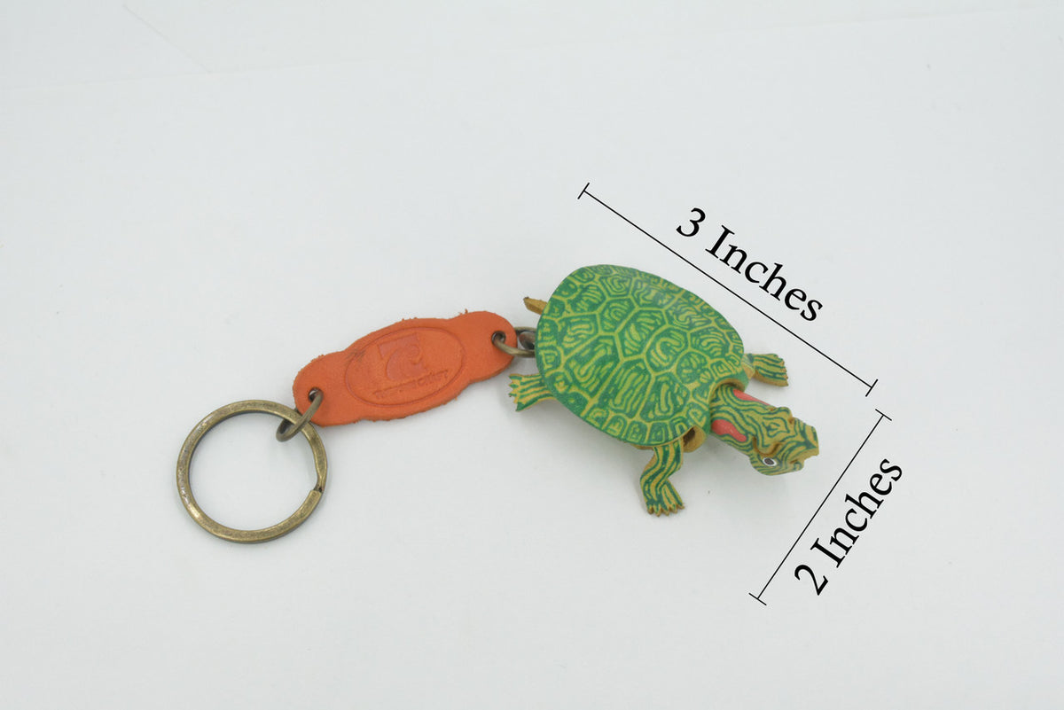 Turtle, Key Chain, Red Eared, Pond, Turtle, Reptiles, Hand Made In Thailand, Green, Keychain, Key Fob, Keys, Lifelike Model,  3 Inches.  
