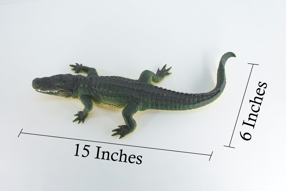 Alligator, Crocodile, High Quality, Hand Painted, Hard Rubber, Realistic Reptile, Toy Figure, Model, Replica, Kids, Educational, Gift,    16"    IM16 B654