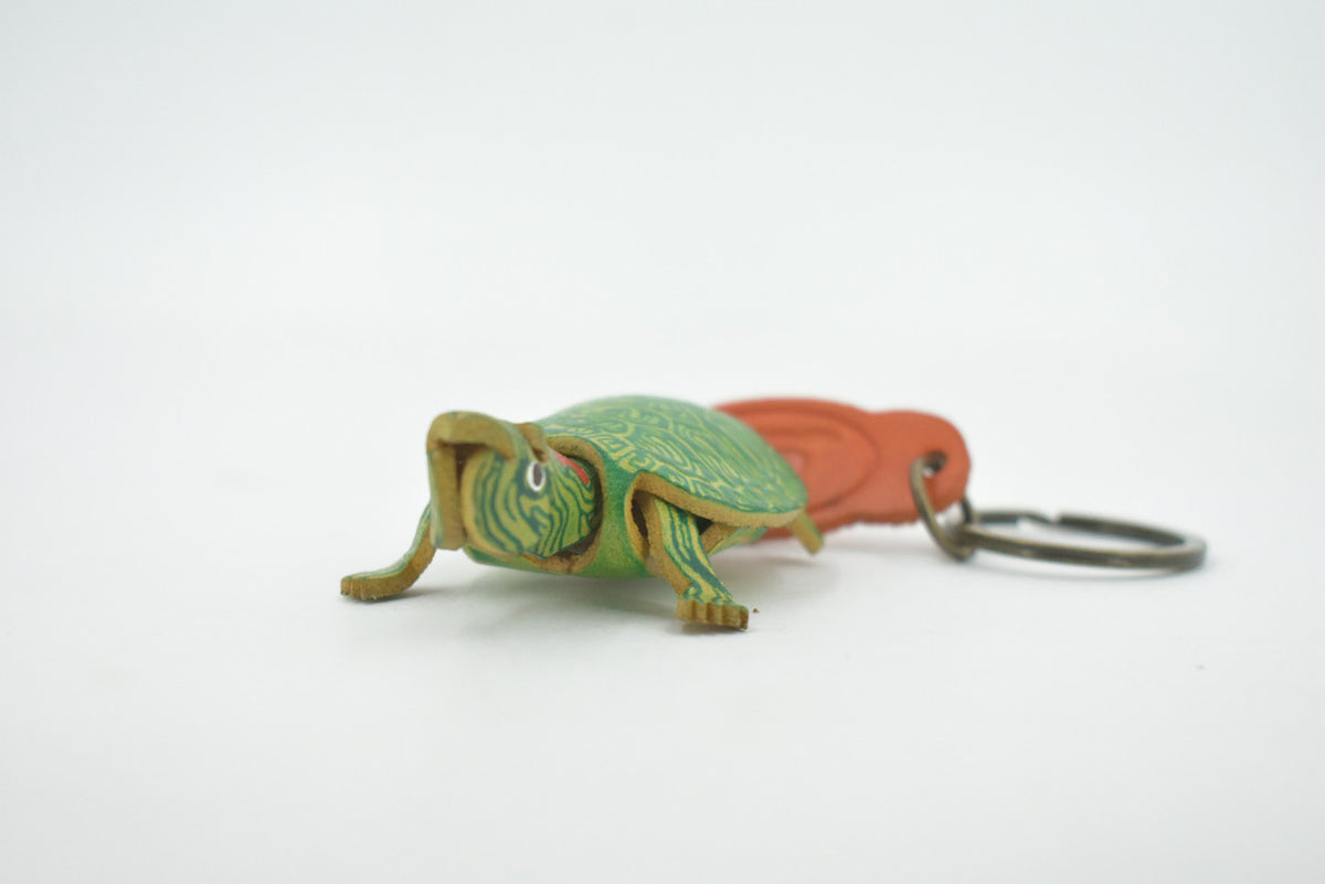Turtle, Key Chain, Red Eared, Pond, Turtle, Reptiles, Hand Made In Thailand, Green, Keychain, Key Fob, Keys, Lifelike Model, Gift,     3 Inches.      THL10 BB69
