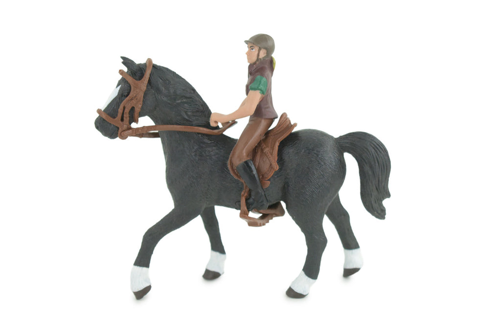 Horse with Male Rider, Educational, Hand Painted, Museum Quality, Realistic, Rubber, Realistic, Diorama, Toy, Kids, Gift, 5 Inches. CH841 BB196