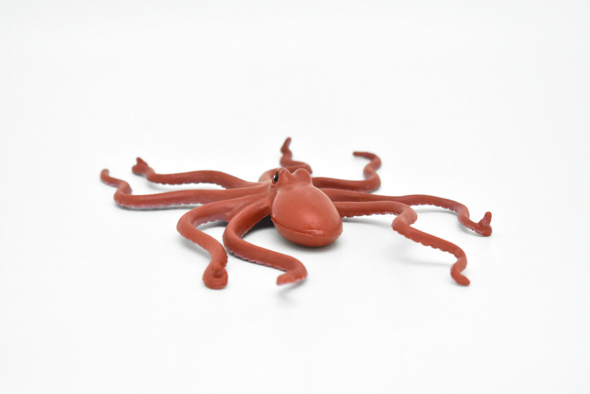 Octopus, Reddish Brown, Octopus, Octopuses, Rubber, Octopodes, Educational, Realistic Hand Painted, Figure, Lifelike Figurine, Replica, Gift,   5 1/2 Inches.    CWG88 B238