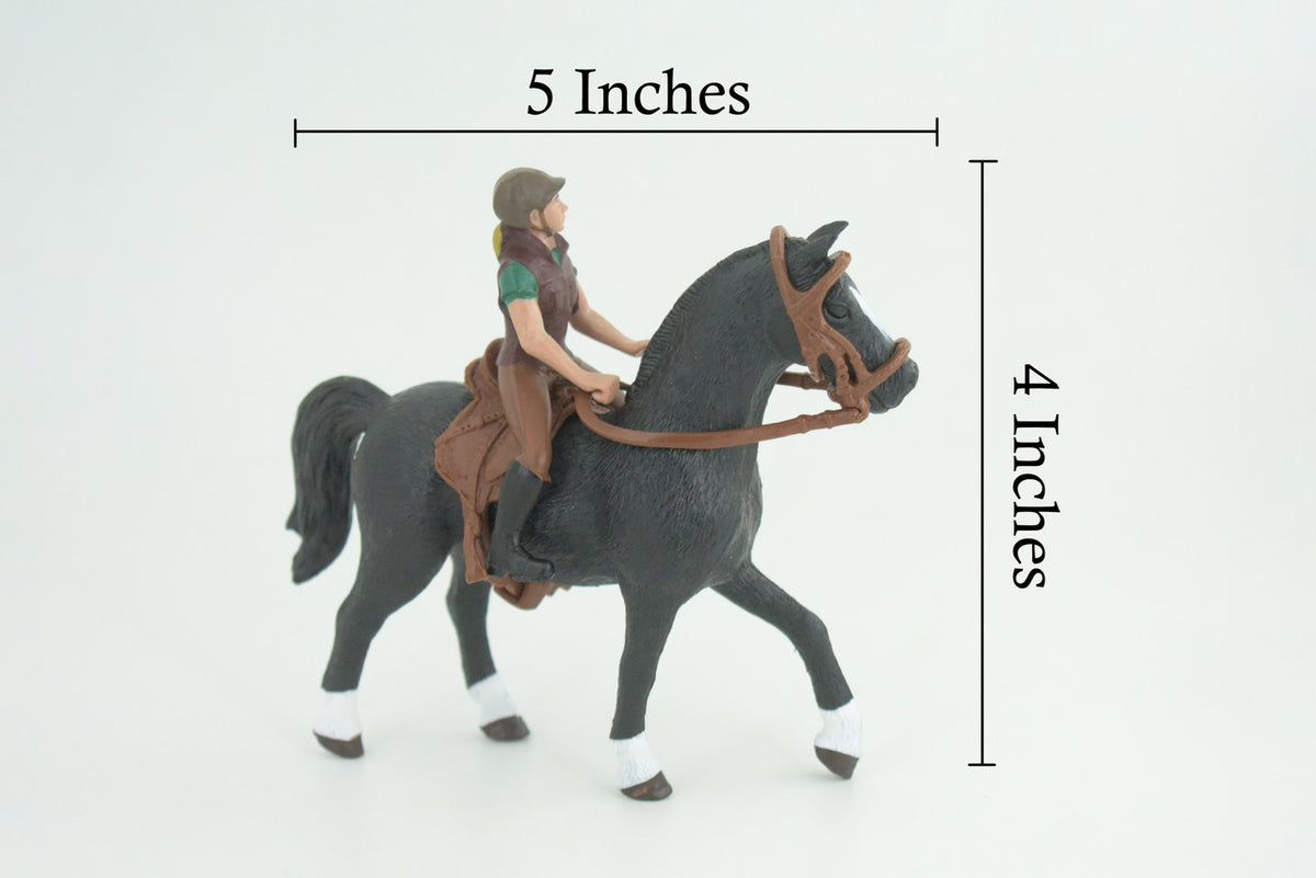Horse with Male Rider, Educational, Hand Painted, Museum Quality, Realistic, Rubber, Realistic, Diorama, Toy, Kids, Gift, 5 Inches. CH841 BB196