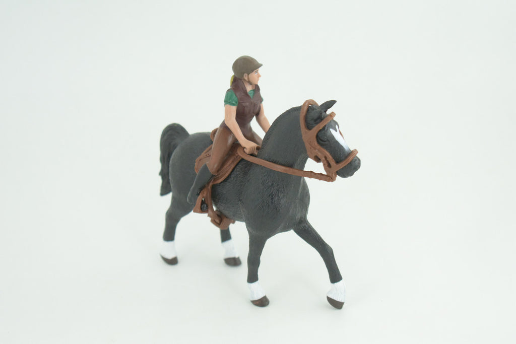 Horse with  Rider, Equestrian, Hand Painted, Museum Quality, Realistic, Rubber, Realistic, Diorama, Toy, Kids, Gift,  5 Inches.  CH841 BB196