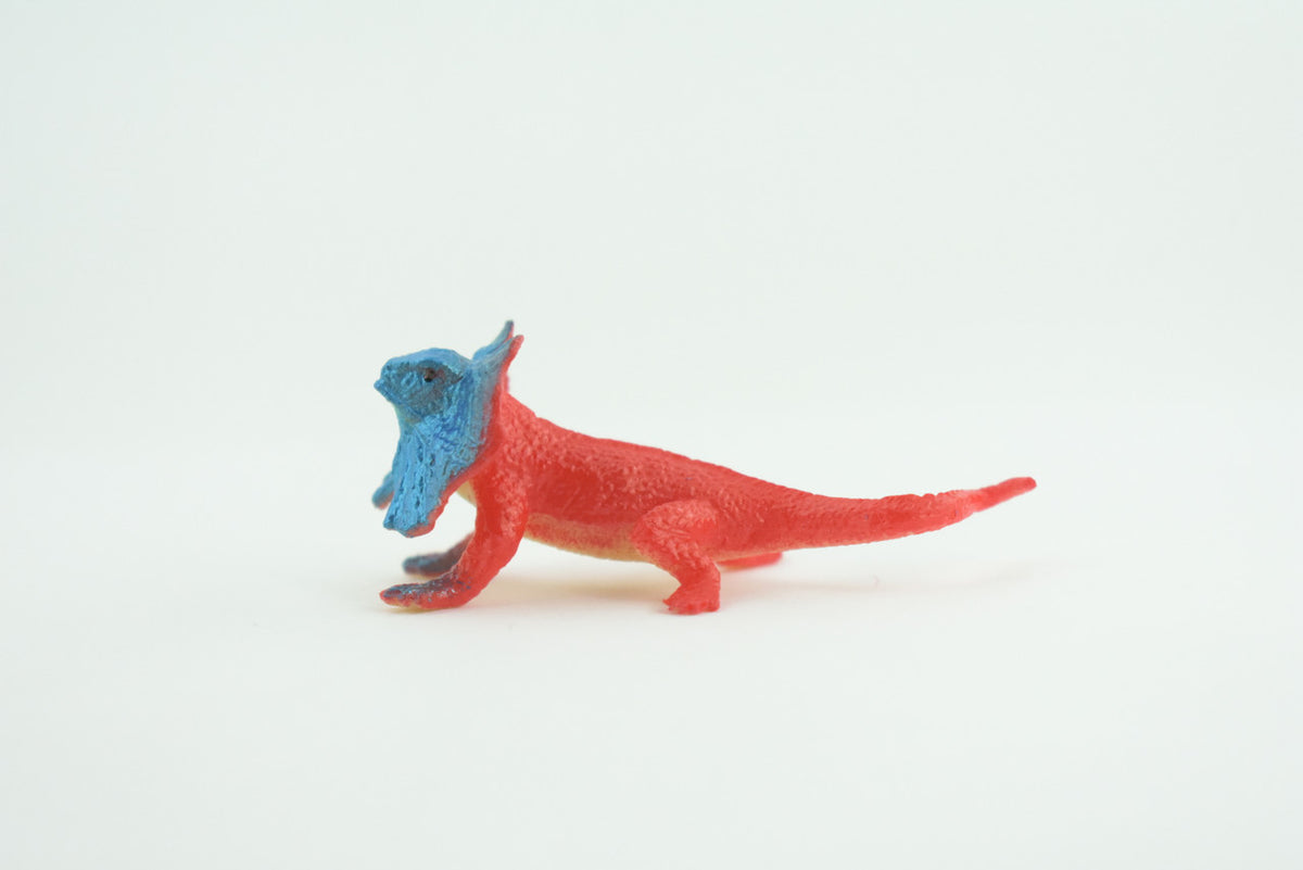 Frilled Lizard, red and blue color, Rubber Reptile, Hand Painted, Educational, Realistic, Model, Replica, Toys, Kids, Gift,   2 1/2 Inches.    WR40 B197