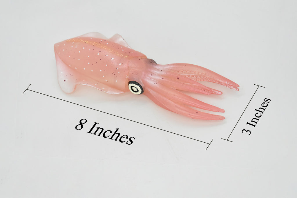 Squid Toy, Big Fin Reef Squid,  Ocean, Pink, Very Realistic Rubber Figure, Model, Educational, Animal, Hand Painted Figurines,  8"    CH099 BB87