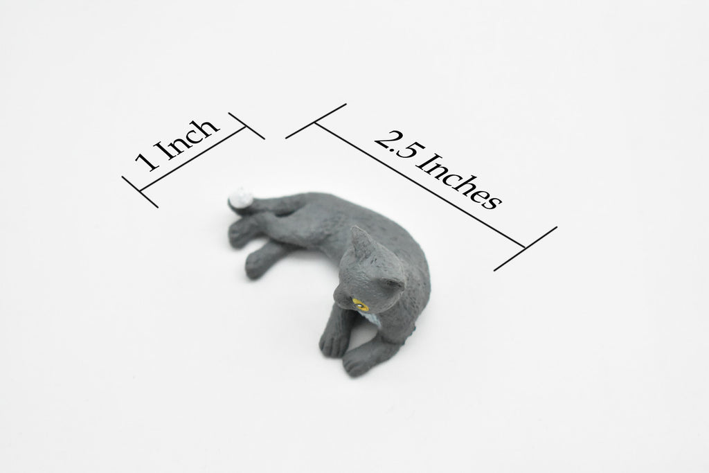 Domestic Gray Cat, Laying Down, Educational, Hand Painted, Realistic Cat Figure, Lifelike Model, Toy, Kids, Gift,     2 1/2 Inches. 
