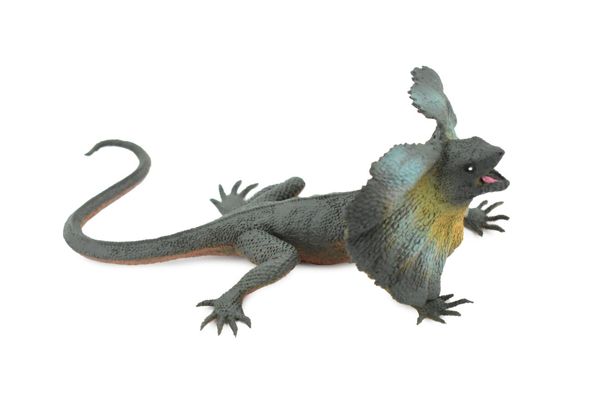 Lizard, Blue Frill-Necked Lizard, Frilled Dragon, Rubber Reptile Toy, Realistic Figure, Model, Replica, Kids, Educational, Gift,     6"      F2025 B187