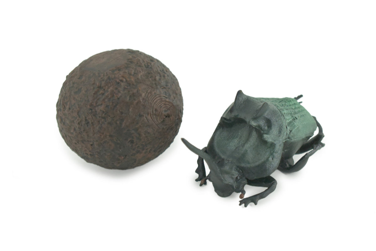 Dung Beetle, Poop, Scarabaeoidea, 2 pieces, Museum Quality, Hand Painted, Hard Rubber, Realistic, Diorama Model, Toy, Kids, Educational, Gift, 5 Inches Long. CH1023 BB216