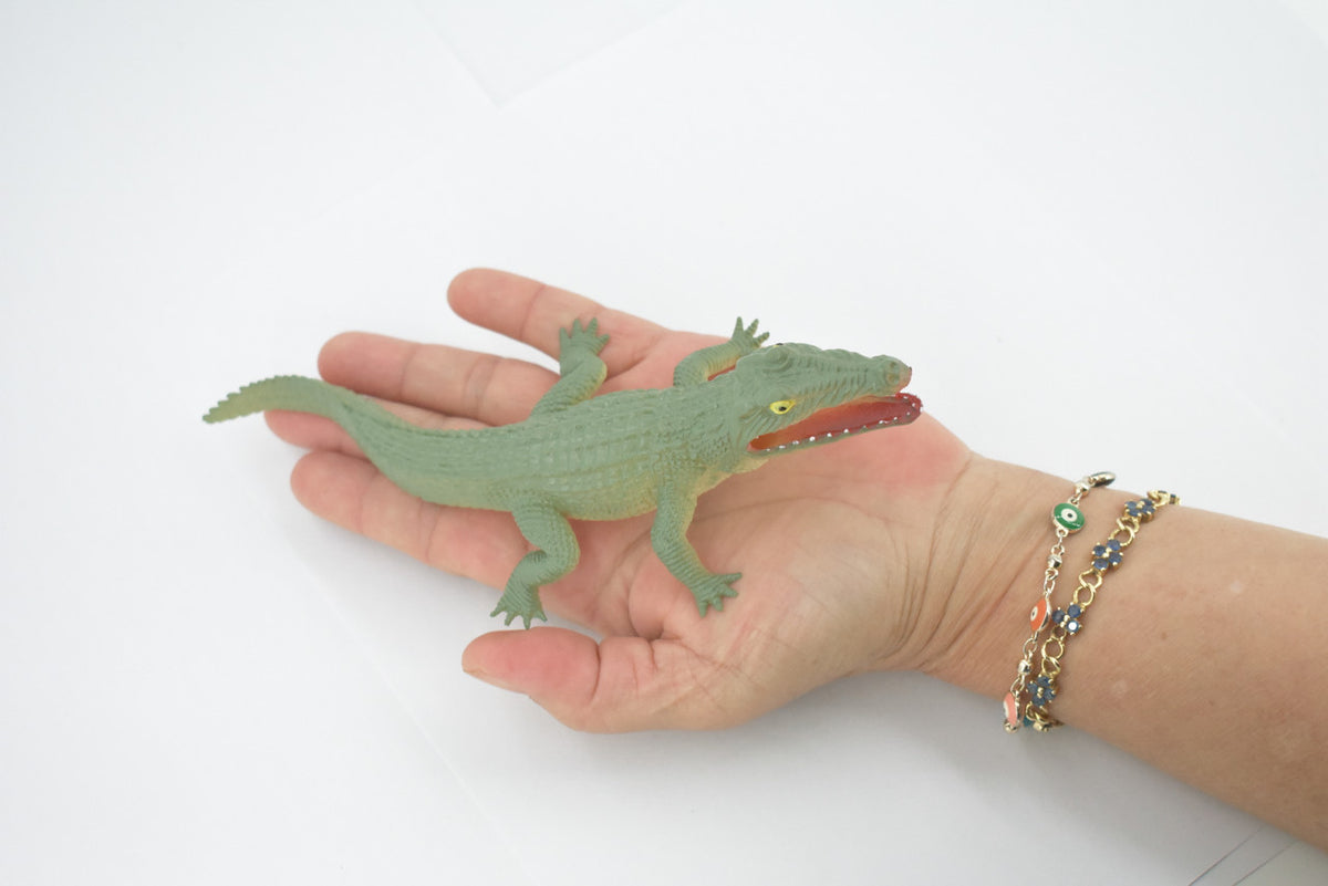 American Alligator, Crocodile, Alligator Mississippiensis, Hand Painted, Educational, Rubber Reptile, Realistic Figure, Lifelike, Diorama Model, Toy, 7 Inches.