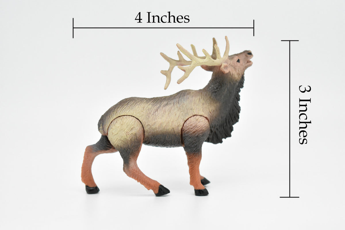 Elk, Wapiti, Museum Quality, Movable Legs, Hand Painted, Realistic, Plastic Animal Design, Educational, Diorama Model, Lifelike, Toy,  4 Inches.