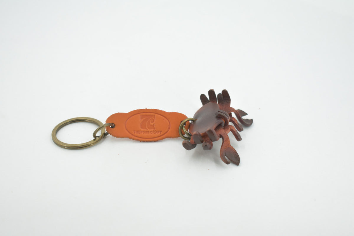 Crab, Key Chain, Leather, Marine Crustaceans, Hand Made In Thailand, Brown, Keychain, Key Fob, Keys, Lifelike Model, Gift,       2 Inches.      THL06 BB69