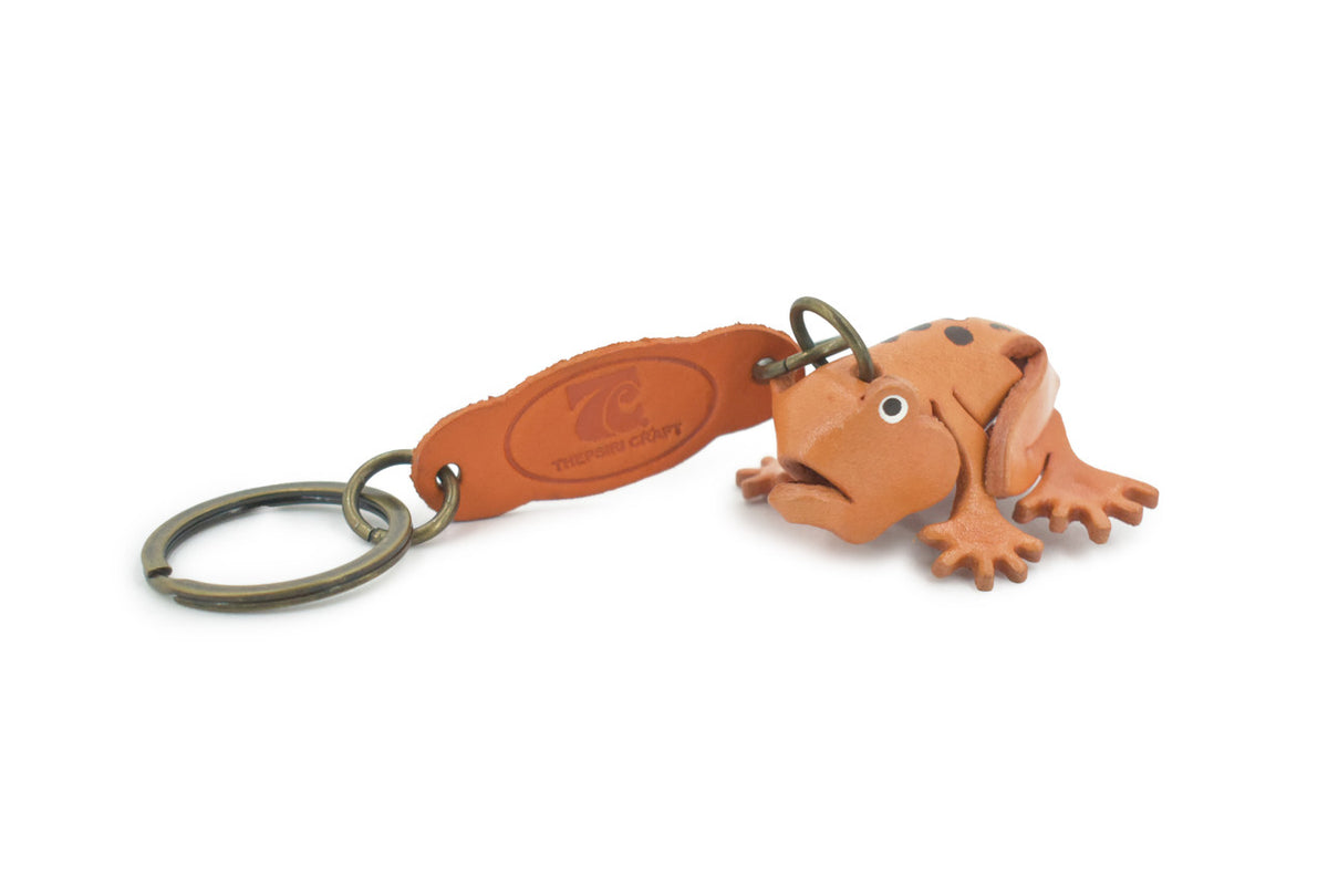 Frog, Key Chain, Leather, Amphibians, Hand Made In Thailand, Brown, Keychain, Key Fob, Keys, Lifelike Model,  2 Inches. 