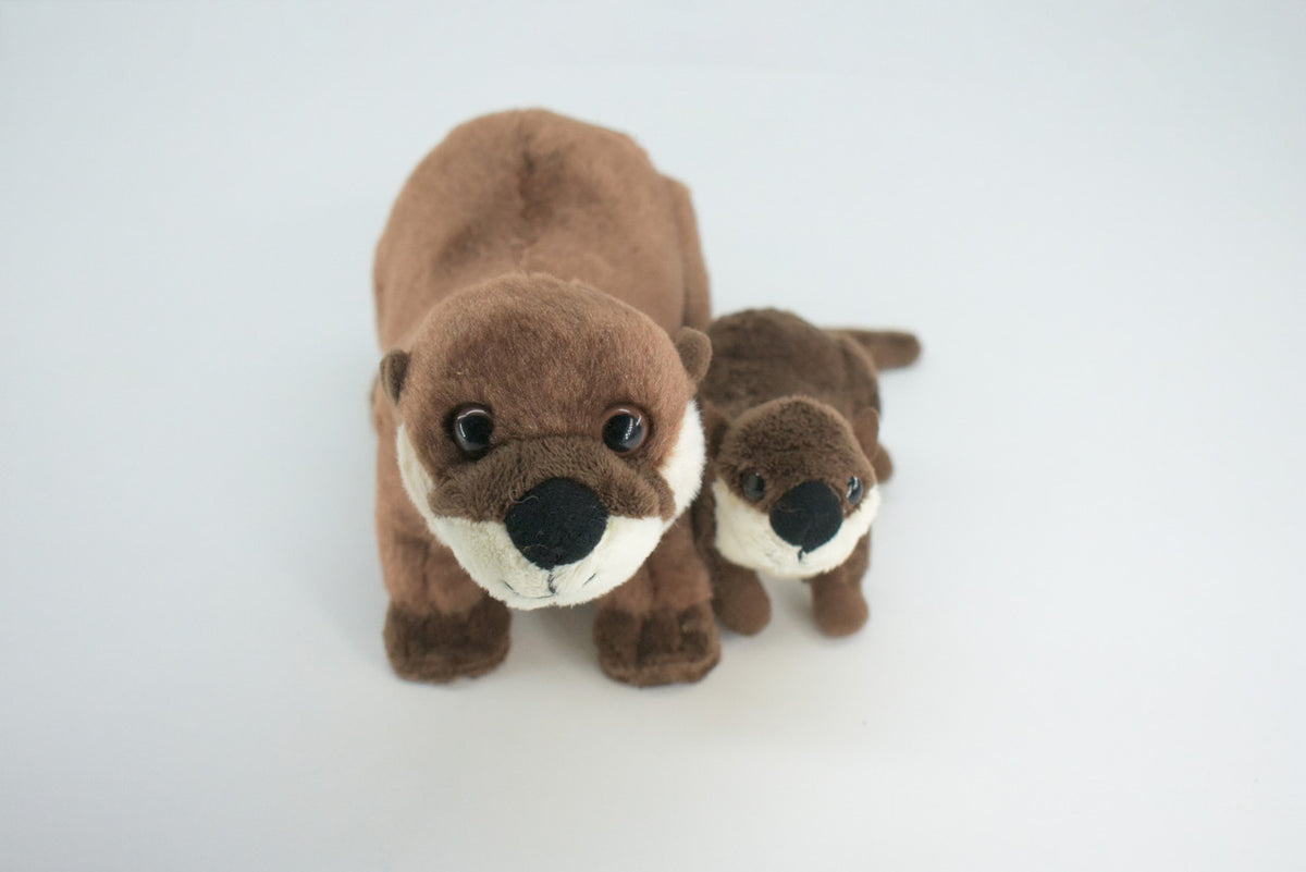 River Otter with Baby, Very Cute Plush Animal, Soft, Stuffed Toy, Educational, Realistic, Beautiful Design, Figure, Lifelike, Replica, Gift,     11"   RI66 B661