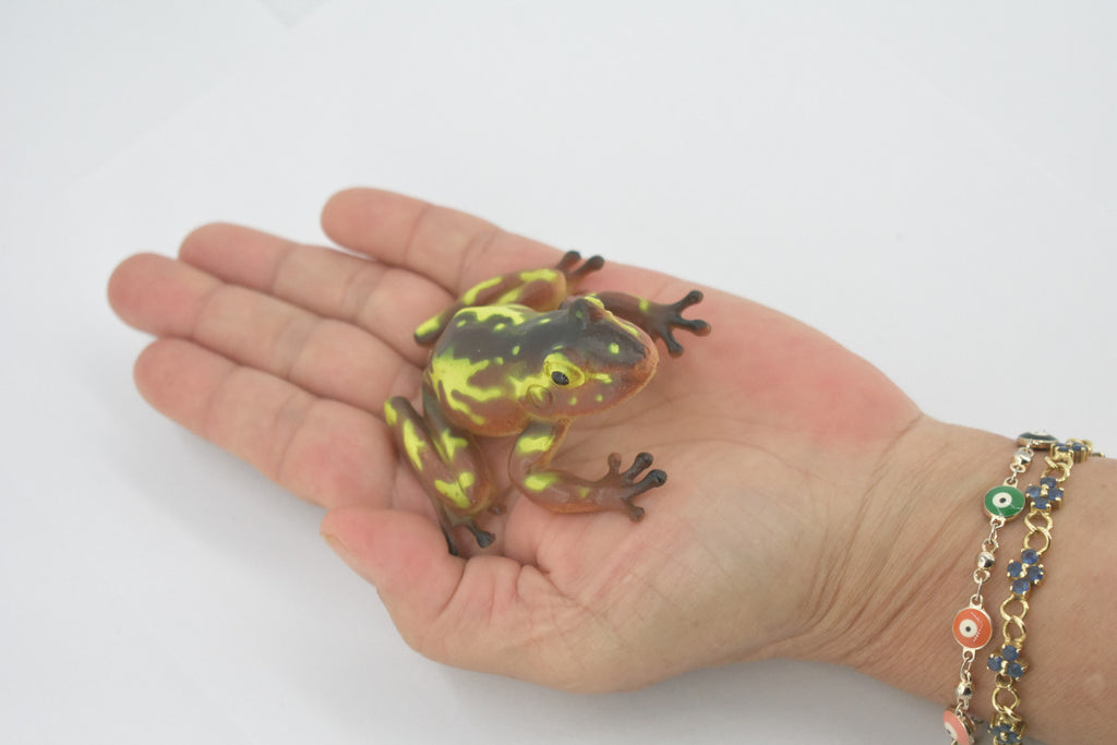 Frog, Brown & Yellow, Amphibians, High Quality, Hand Painted, Rubber, Realistic, Model, Replica, Toy, Kids, Educational, Gift,      2 1/2"     RI31 B177