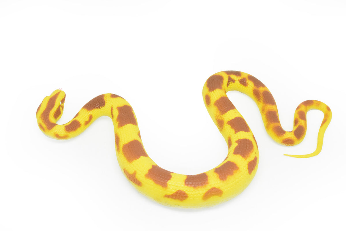Snake, Yellow Python Snake Toy, Burmese Python, Coied, Rubber Reptile, Educational, Realistic Hand Painted, Figure, Lifelike Model, Figurine, Replica, Gift,       12"      F3588 B492