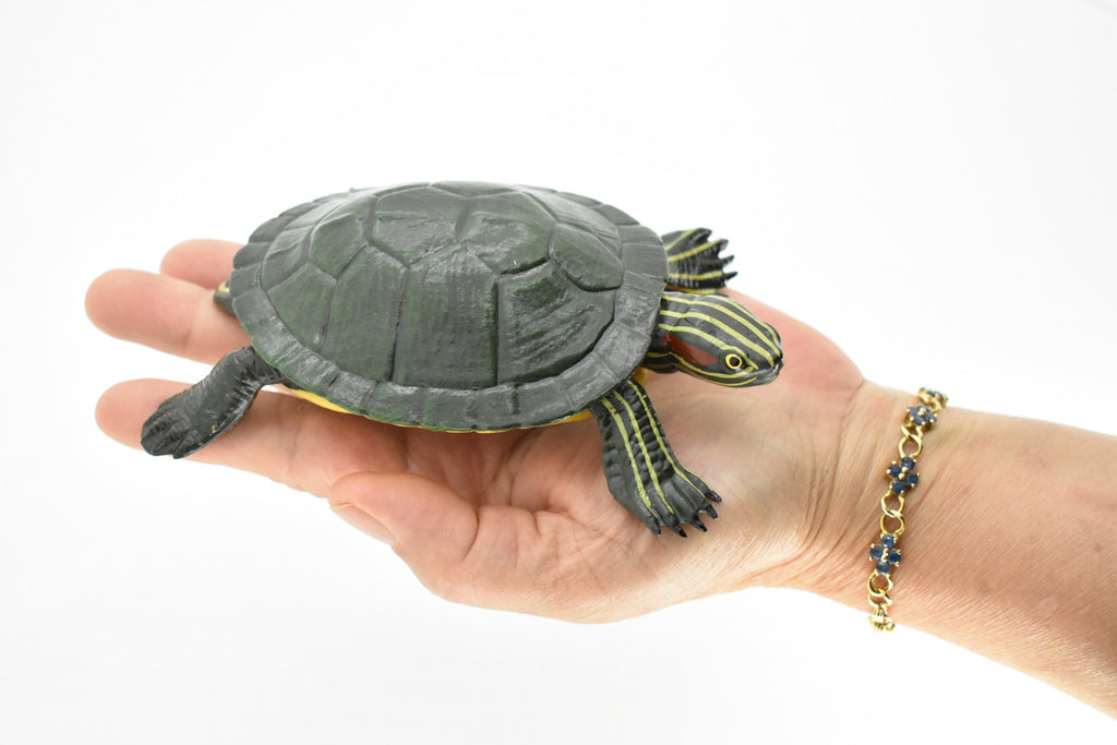 Turtle Toy, Red Eared Slider, Museum Quality Rubber Figure, Model, Educational, Animal, Hand Painted, Figurines       5"     CH122 BB97