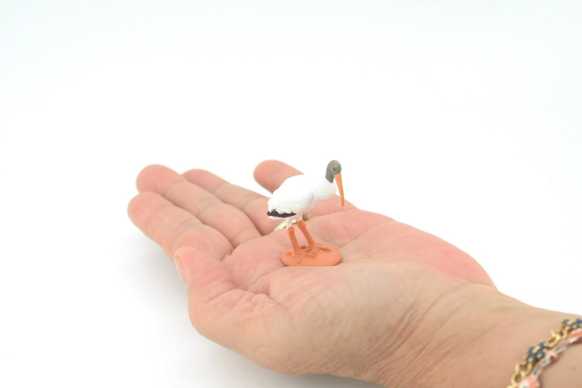 Stork, Ciconia ciconia, Wood Stork, Hand Painted, Educational, Rubber Bird, Realistic Figure, Lifelike, Gift,    2"    SF44 B15