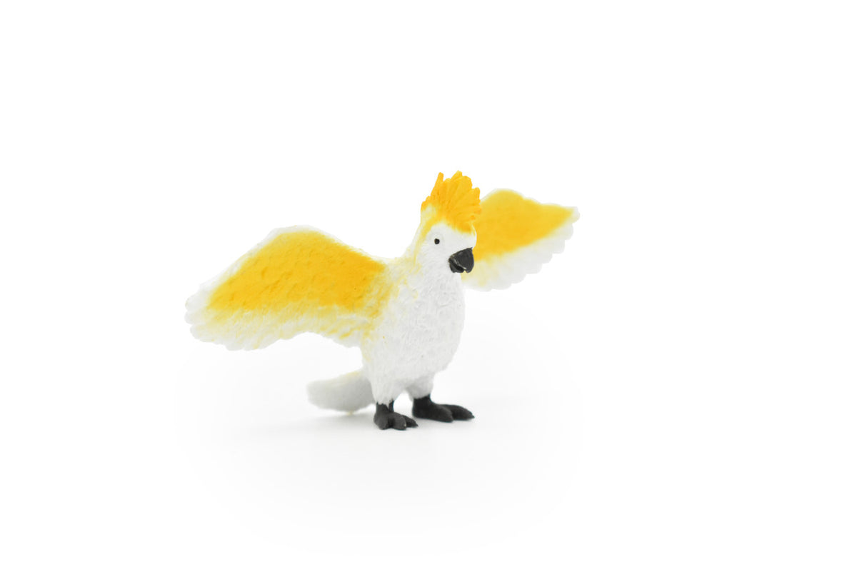 Cockatoo, Parrot, Sulphur Crested, Australian native parrot species, Very Nice Rubber Bird Design, Educational Figure, Lifelike, Diorama Model, Toy, Kids, 3 Inches 