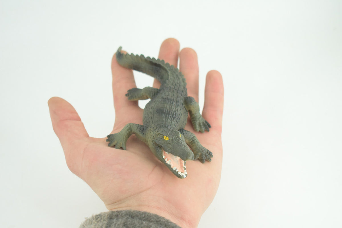 Alligator, American, Hand Painted, Museum Quality, Solid Rubber Animal, Educational, Realistic, Figure, Toy, Kids, Replica, Gift, 7 Inches. CH888 BB202