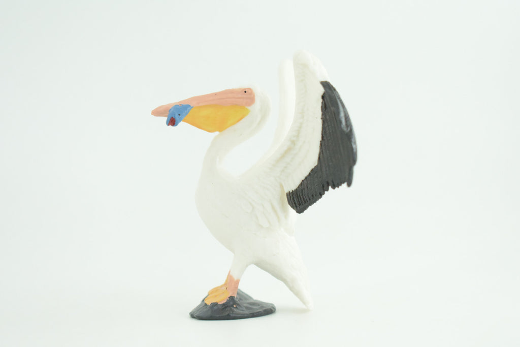 Pelican with Fish, Hand Painted, Educational, High Quality Rubber Bird, Realistic, Diorama, Very Nice Design, Figure, Toys, Kids, Gift,  3 1/2  Inches.   CH957 BB209