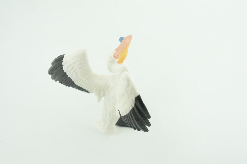 Pelican with Fish, Hand Painted, Educational, High Quality Rubber Bird, Realistic, Diorama, Very Nice Design, Figure, Toys, Kids, Gift,  3 1/2  Inches.   CH957 BB209