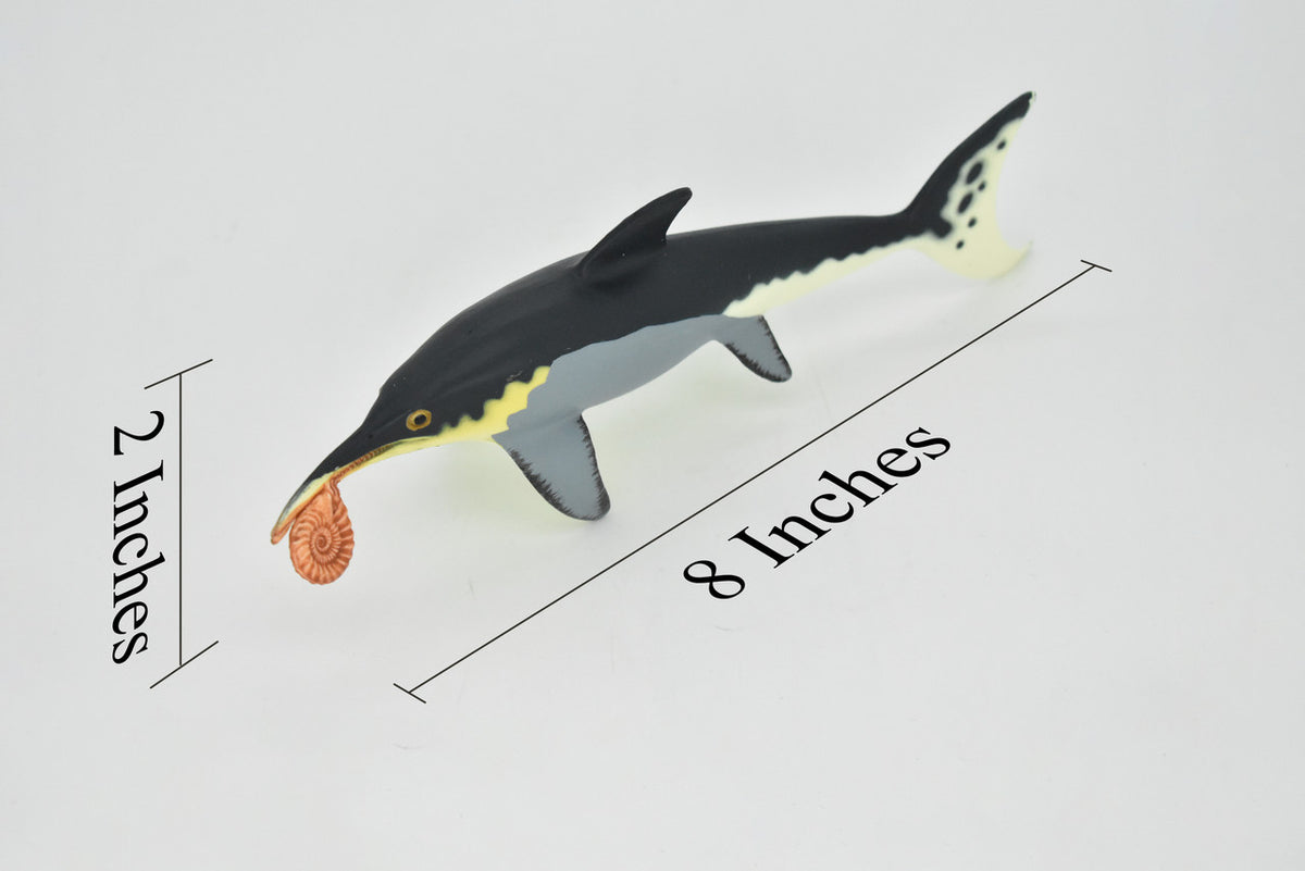 Icthyosaur, Biting Ammonite, Prehistoric Fish, Museum Quality, Rubber Fish, Hand Painted, Realistic Toy Figure, Diorama Model, Kids, Educational, 8 Inches. 