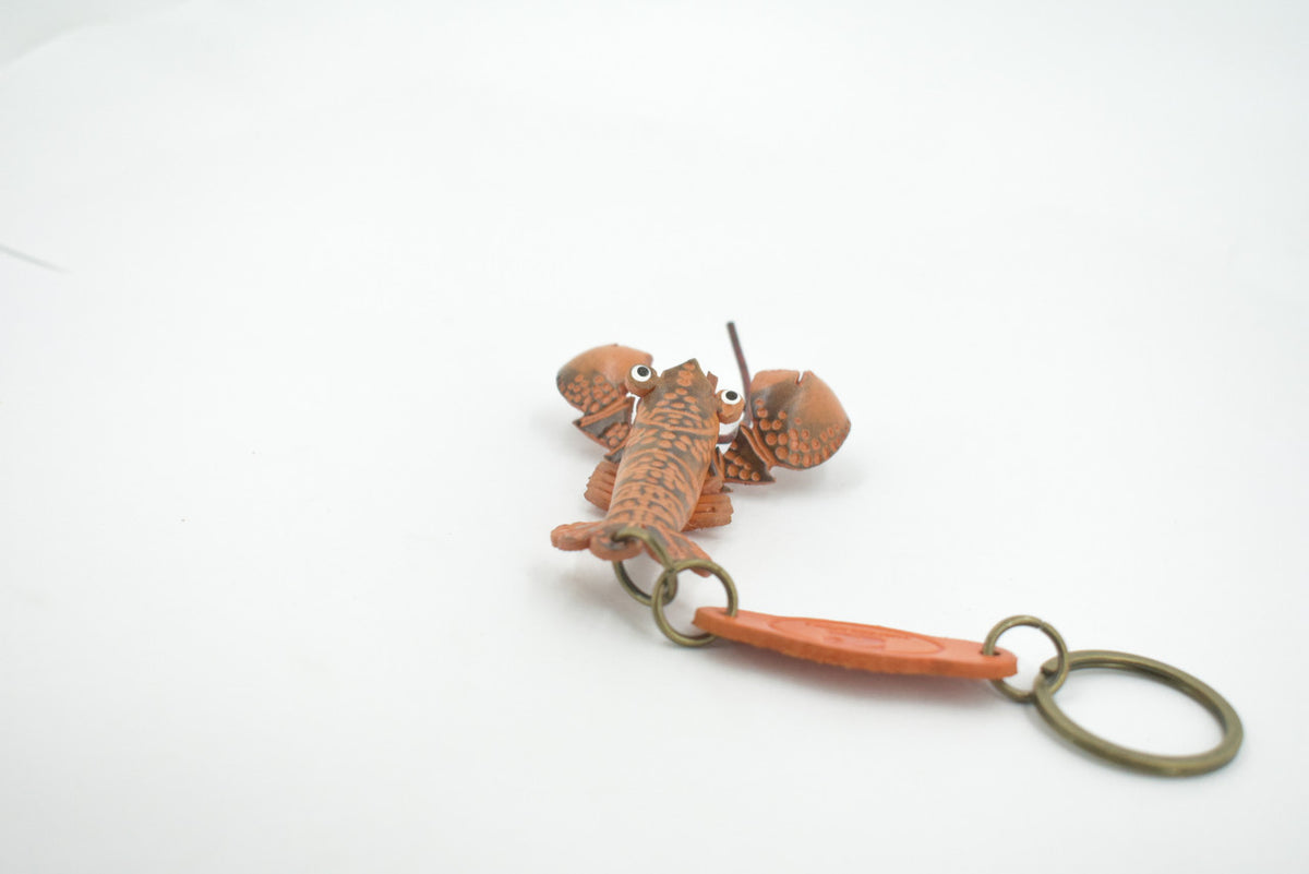 Lobster, Key Chain, Leather, Lobster, Marine Crustaceans, Hand Made In Thailand, Brown, Keychain, Key Fob, Keys, Lifelike Model, Gift,     3 1/2 Inches.     THL02 BB69