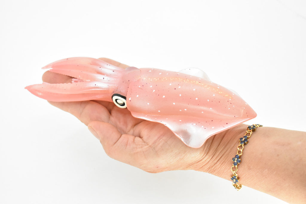 Squid Toy, Big Fin Reef Squid,  Ocean, Pink, Very Realistic Rubber Figure, Model, Educational, Animal, Hand Painted Figurines,  8"    CH099 BB87