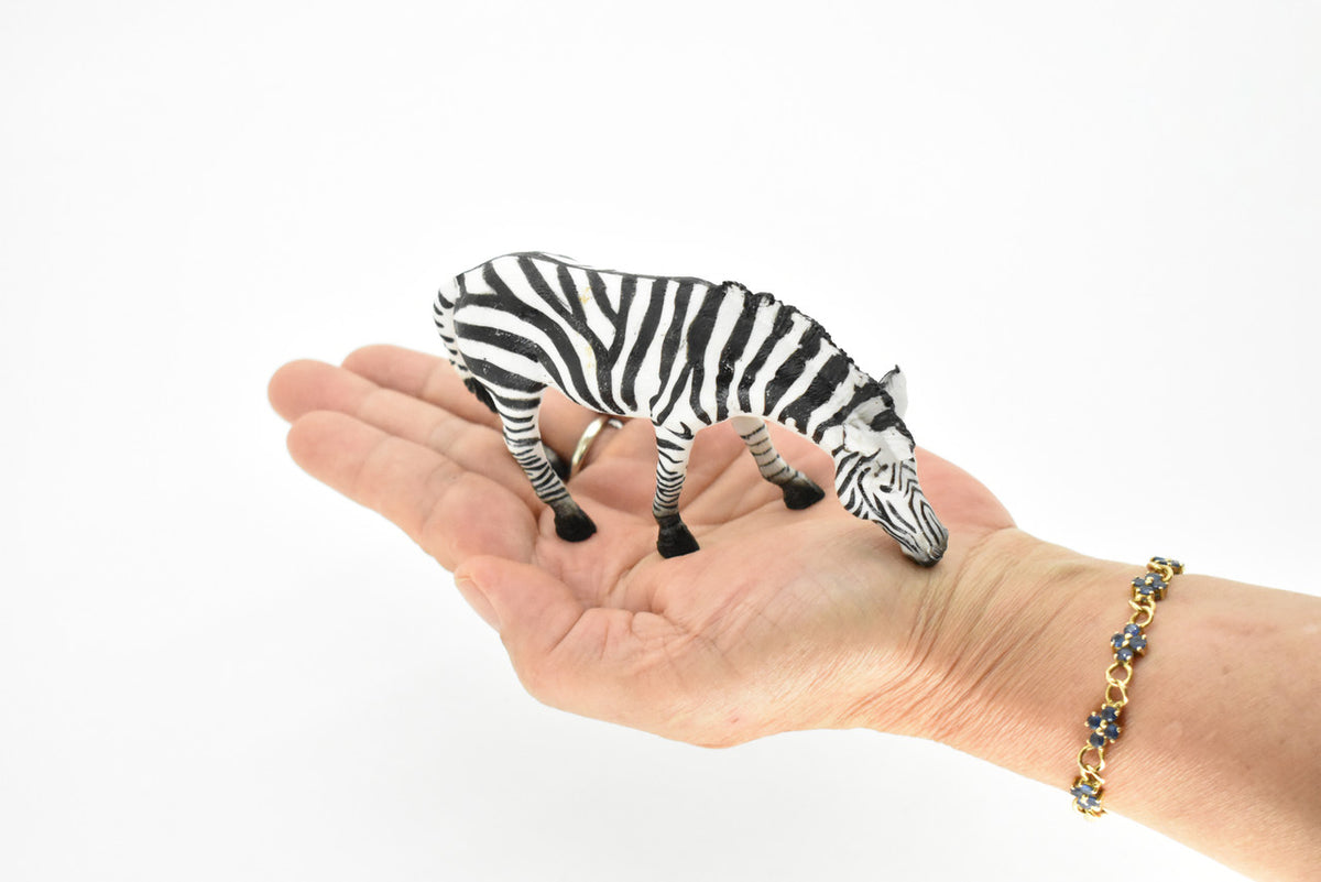 Zebra, Painted Horse, Getting a Drink, Museum Quality, Hand Painted, Educational, Rubber Animal, Realistic Toy Figure, Diorama Model, Kids, 5 Inches. 