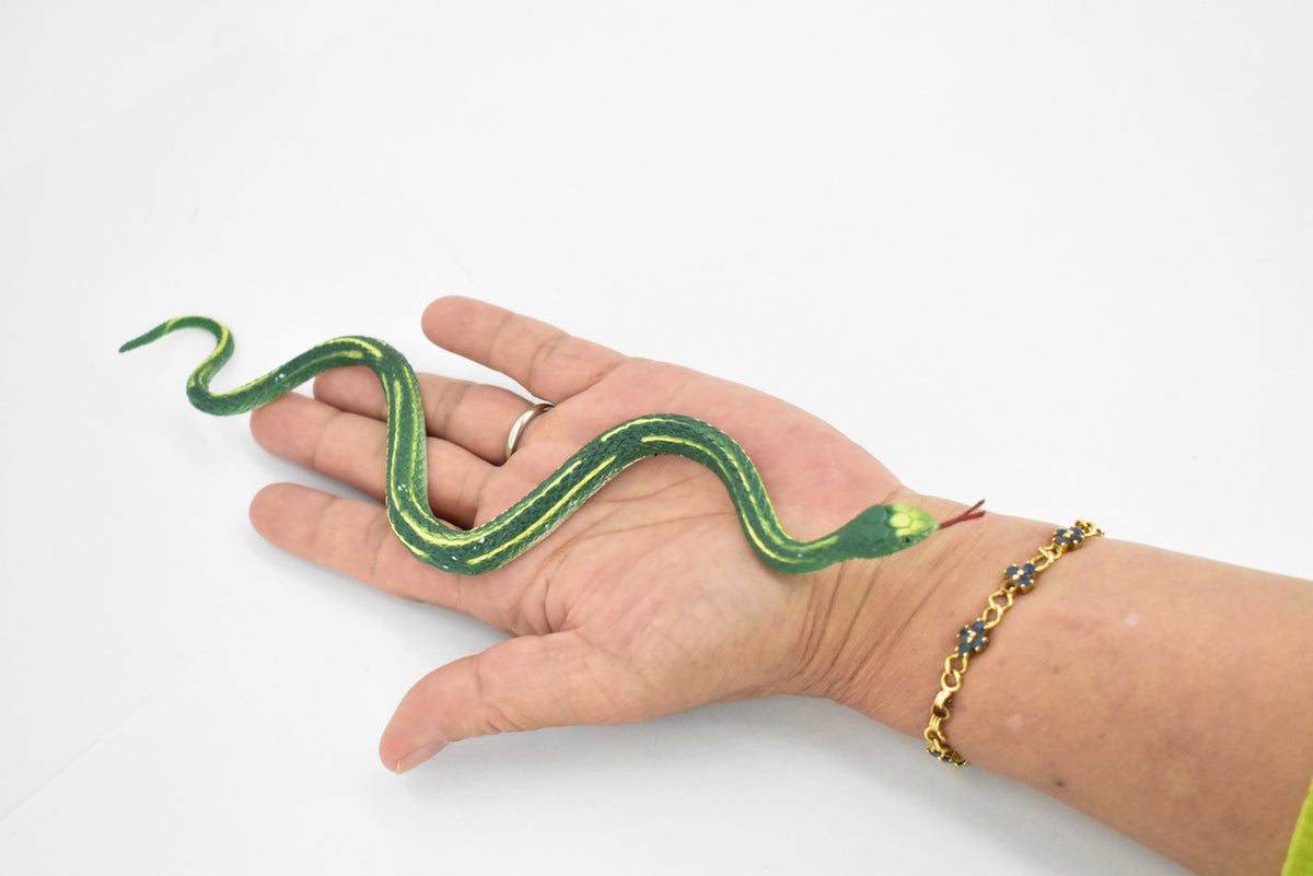 Green Garter Snake, Rubber Reptile, Educational, Realistic, Hand Painted, Figure, Lifelike Model, Figurine, Replica,   10 Inches 