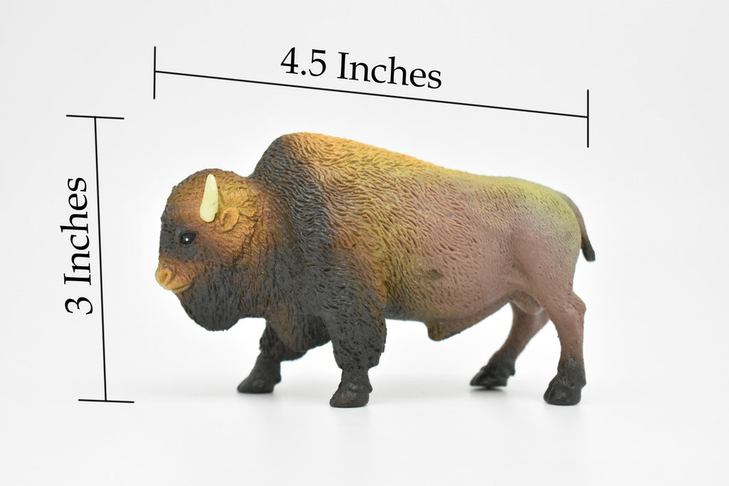 Buffalo, Bison, American buffalo, Very Nice Plastic Design, American Animal, Educational, Hand Painted, Diorama Figure, Lifelike Model, Toy, 4 1/2 inches. 