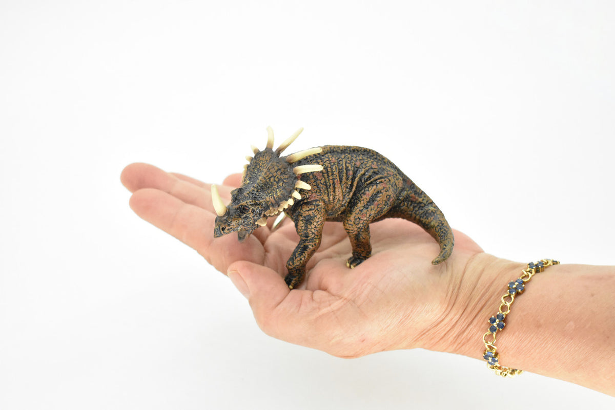 Styracosaurus Dinosaur, Museum Quality, Animal, Educational, Realistic Hand Painted, Figure, Lifelike Model, Vintage Replica, Toy,  4 Inches. 