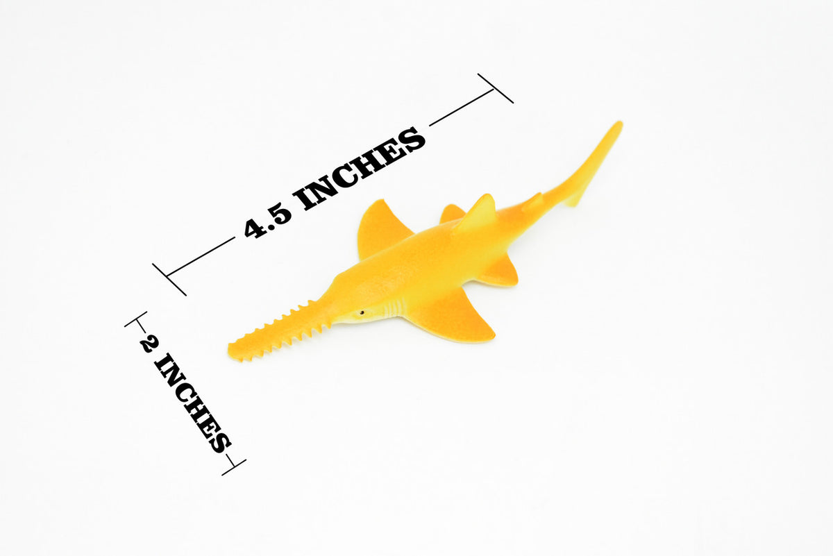 Sawtooth Shark, Sawfish, Pristis pristis, Hand Painted, Realistic, Soft Rubber, Saltwater, Educational,  Figure, Lifelike, Diorama Model, Toy,  4.5 Inches. 