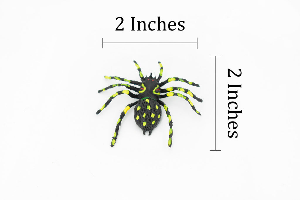 Spider, Yellow Spots, Rubber Insect, Realistic Figure, Model, Replica, Kids Educational Gift,         2"     F921 B40