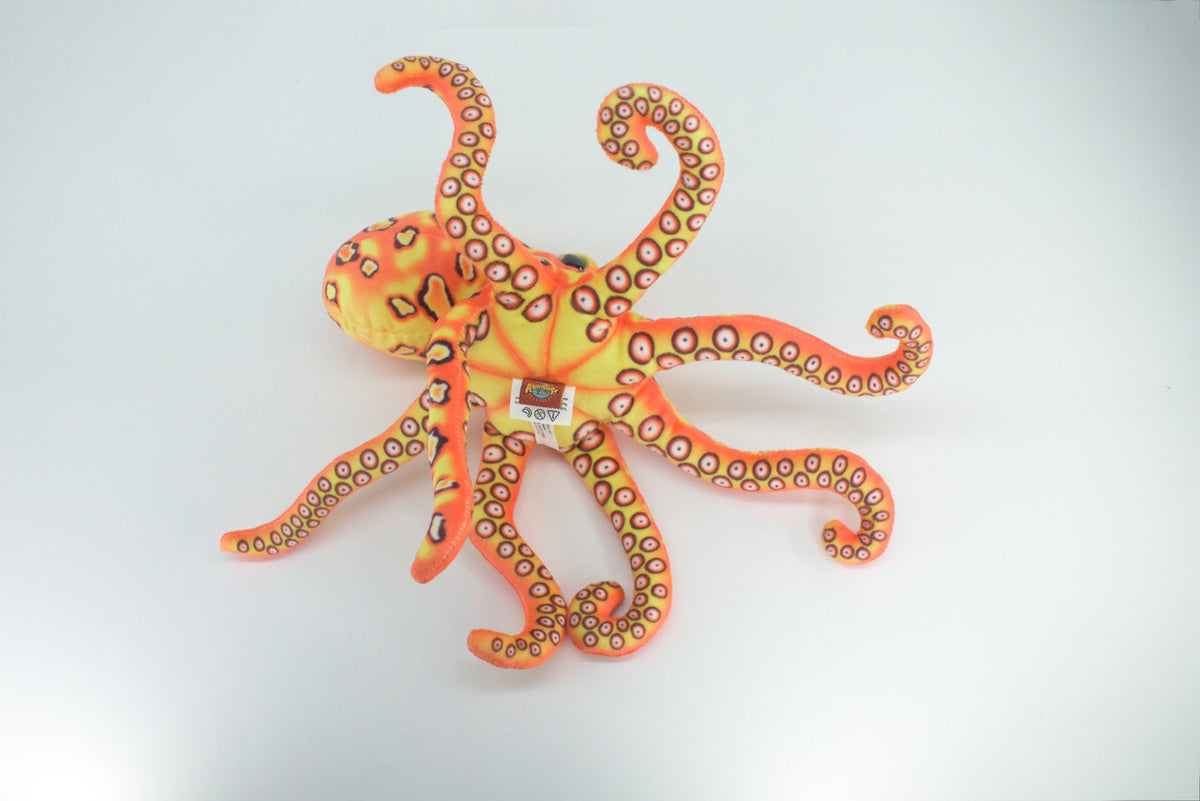Octopus, Orange, Plush Animal, Soft, Stuffed Toy, Educational, Realistic, Beautiful Design, Figure, Lifelike, Replica, Gift,      14"   RI53 B663
