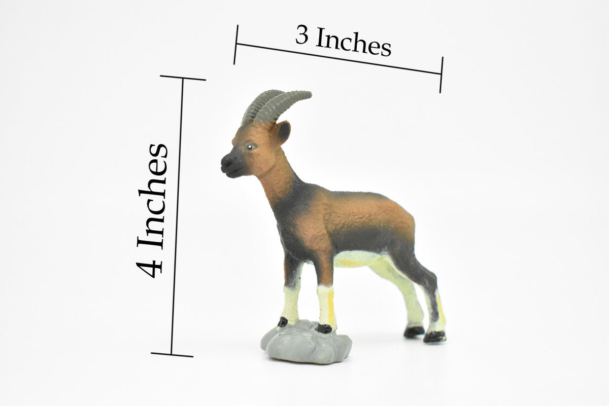 Goat, Feral, Hand Painted, Realistic Plastic Animal Design, Educational, Figure, Lifelike, Diorama Model, Figurine, Replica, Toy,  4 Inches.  
